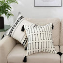 Axyaa Woven Tassel Cushion Cover - White & Black - 45x45 - Home Sofa Decor