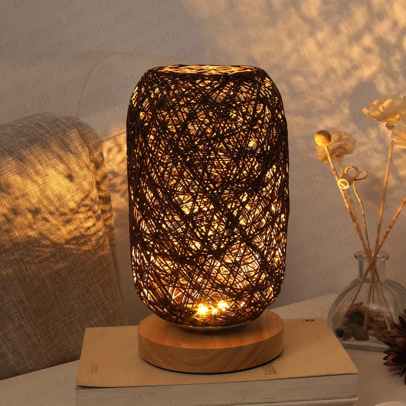 Axya Rattan Twine Ball Lights Table Lamp for Home Decor and Bedroom Night Light