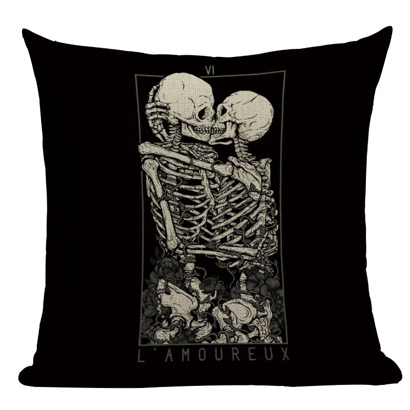 Axyaa Mexico Skull Decor Pillow Cover - Black Tarot Horror Ghost Home Decor