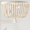 Axyaa Weathered White Wood Beads Chandelier Pendant Light for Nursery Bedroom Living Room