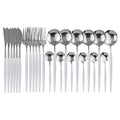 Axyaa 24-Piece Stainless Steel Cutlery Set for 6 - Black Gold Silverware