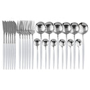 Axyaa 24-Piece Stainless Steel Cutlery Set for 6 - Black Gold Silverware