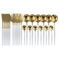 Axyaa 24-Piece Stainless Steel Cutlery Set for 6 - Black Gold Silverware