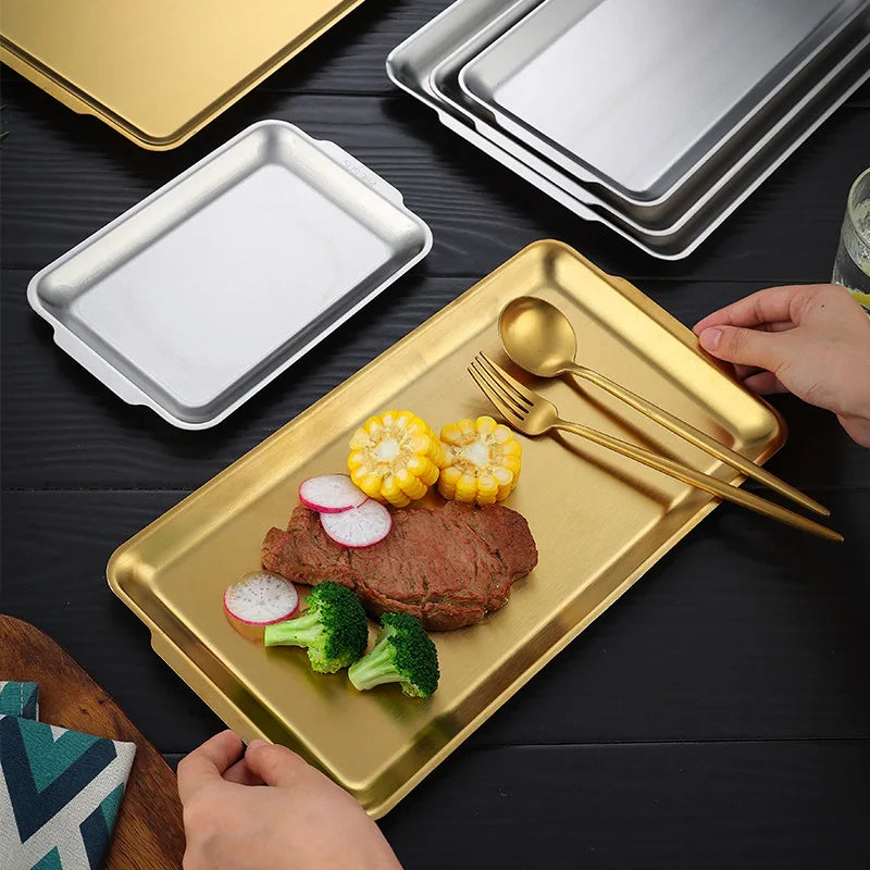 Axyaa Stainless Steel Rectangular Food Storage Tray for Sushi BBQ Baking Pan