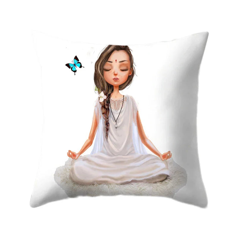 Axyaa Yoga Girl Printed Polyester Cushion Cover for Home Decor 45x45CM
