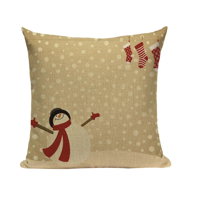 Christmas Santa Deer Pattern Cushion Cover for Festive Home Decor - Axyaa