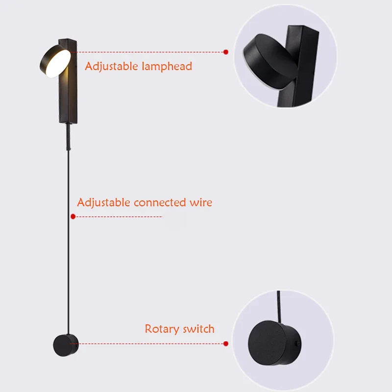 Axyaa Rotating LED Wall Lamp | Black Gold Indoor Lighting Fixture for Bedroom & Living Room