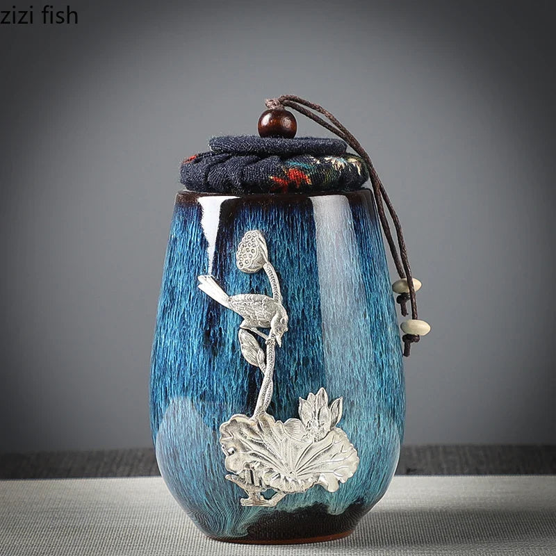 Axya Lotus Leaf Ceramic Storage Jar - Exquisite Tea Cans
