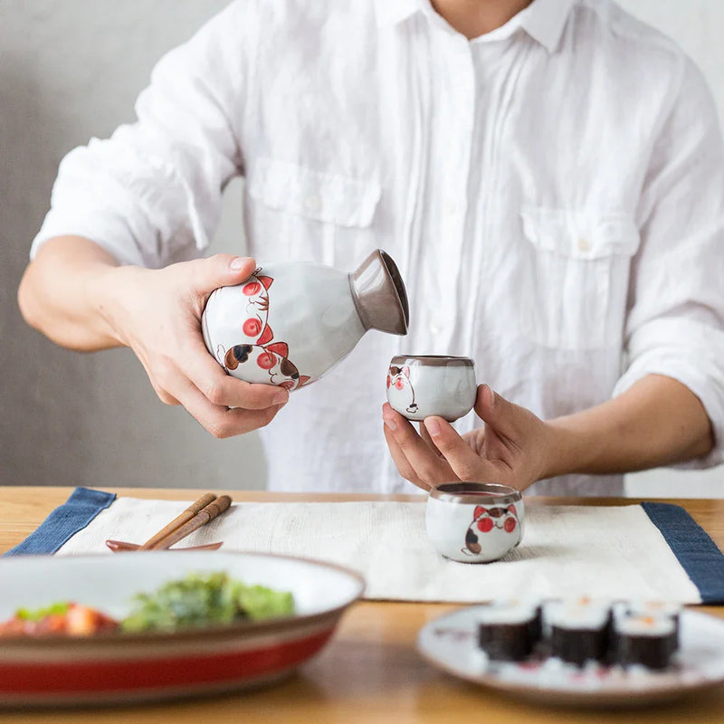 Axya Japanese Fortune Cat Ceramic Sake Cup Set