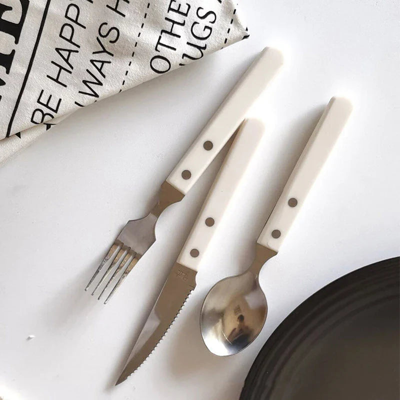 Axyaa Stainless Steel Ivory White Handle Cutlery Set for Home Dining