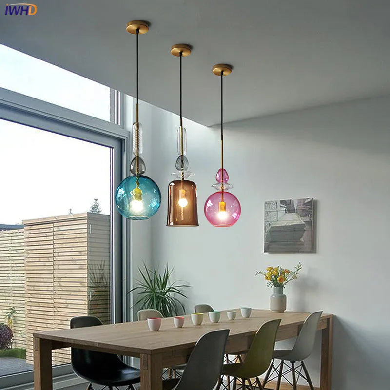 Axyaa Nordic LED Glass Pendant Lights for Bedroom Living Room Bar Cafe