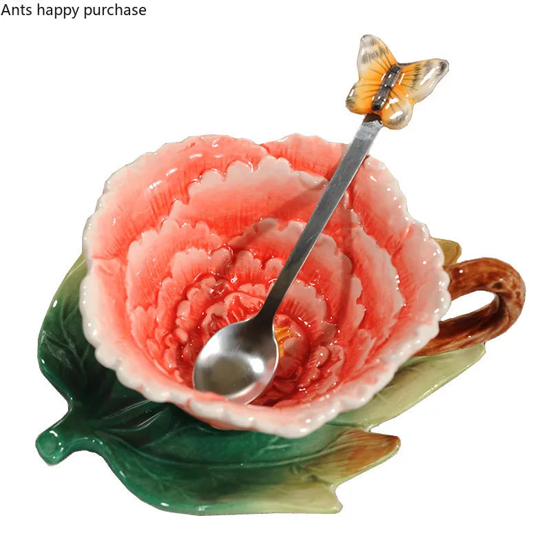 Axya Floral Ceramic Cup Set with Saucer Spoon, Stylish Gift for Tea and Coffee Lovers.