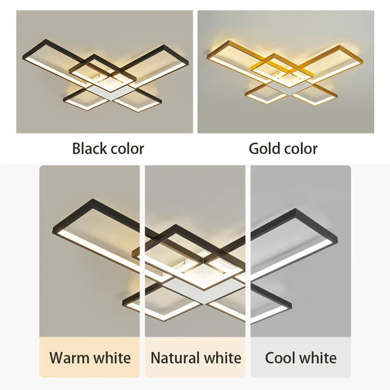 Axyaa Nordic Modern Dimmable LED Ceiling Light - Black/Gold Bedroom Living Room Lamp