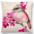 Axyaa Bird Watercolor Cotton Linen Cushion Cover- Hummingbird Goldfinch Chickadee Cardinal Kingfisher