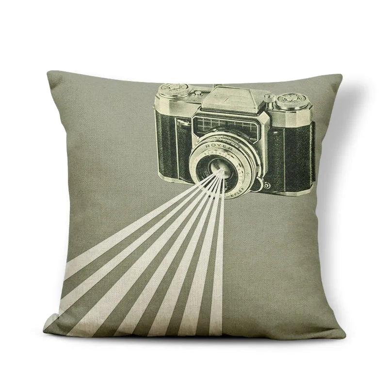 Axyaa Retro Record Camera Pillow Cover - 45X45CM