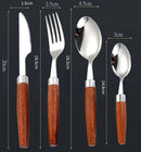 Axyaa Stainless Steel Cutlery Set with Wooden Handle - Kitchen Dinnerware Utensils