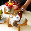 Axya Glass Fruit Plate with Wooden Base - Round Transparent Salad Bowl for Desserts