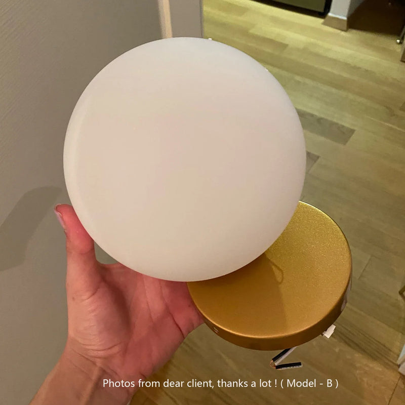 Axyaa Nordic Moon Iron Wall Lamp Glass Round LED Light Wood Applique