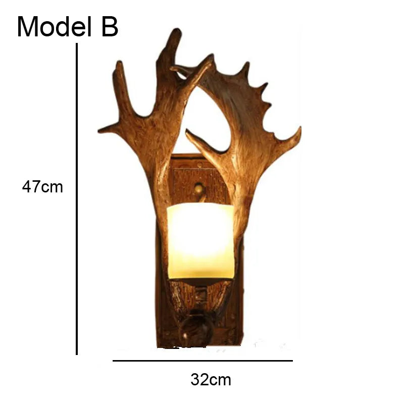 Axyaa Deer Wall Lamp: Rustic Resin LED Candle Sconce with Tree Branch Design