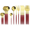 Axyaa 24-Piece Stainless Steel Cutlery Set for 6 - Black Gold Silverware