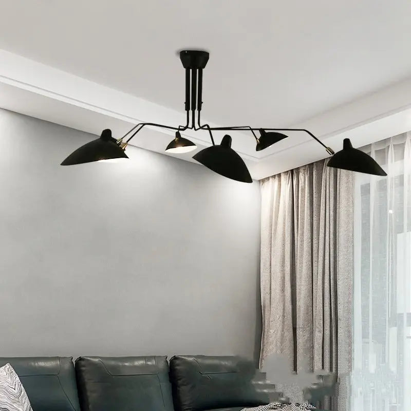 Axyaa Black Spider Chandelier Long Swing Arm Adjustable Industrial Lustre Serge Mouille