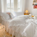 Axyaa Pink Lace Ruffle Bedding Set - Kids Duvet Cover, Bed Skirt, Sheet & Pillowcase
