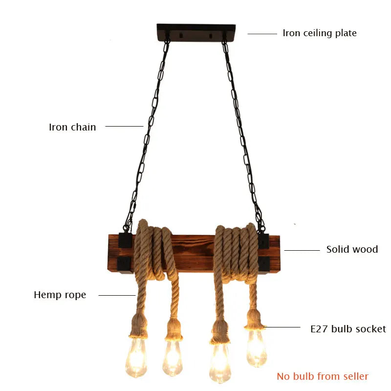 Axyaa Retro Industrial Wood Chandelier Pendant Lamp E27 Hanging Fixture