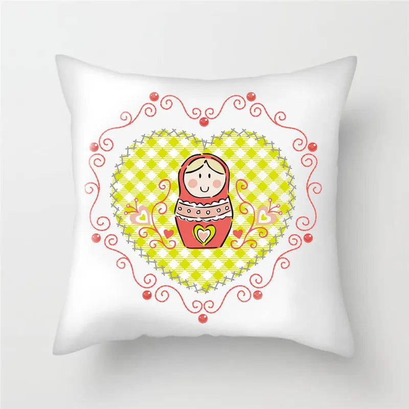 Axyaa Cartoon Doll Pattern Polyester Cushion Cover for Home Decor