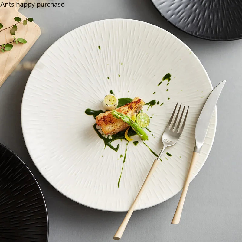 Axya Round Ceramic Dinner Plate Set - Elegant Western Steak Fruit Salad Tray