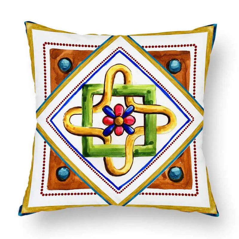 Axyaa Watercolor Geometric Flowers Polyester Cushion Cover Sofa Throw Pillow Cover