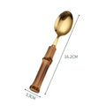 Axyaa Golden Spoon Fork Knife Set | Stainless Steel Wood Handle Tableware