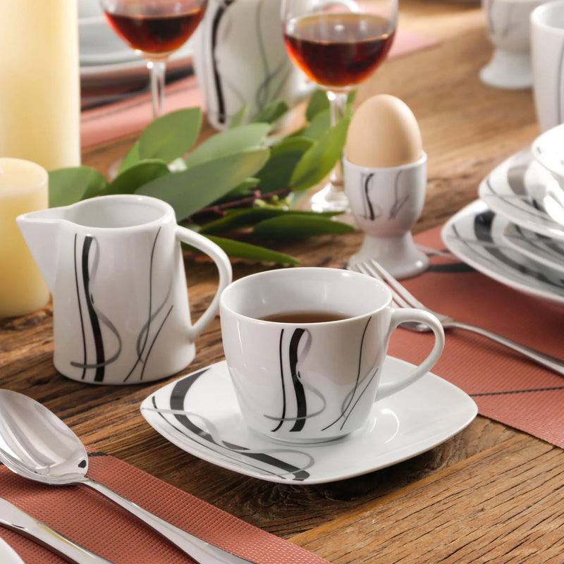 Axya 50-Piece Porcelain Dinner Set with Egg Cup, Cup & Saucer, Mug, Plates, Bowls, Jug, Pot