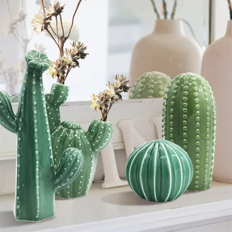 Axya 2024 Ceramic Cactus Aesthetic Green Ornaments for Home Décor