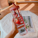 Axyaa Clear Plastic Water Bottle With Straw, Tea Strainer, Stickers, Large Capacity