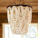 Axyaa Vintage Wood Bead Chandelier: Nordic Farmhouse Lighting Fixture