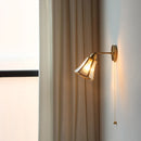 Axyaa Copper Glass LED Wall Sconce with Pull Chain Switch, Modern Nordic Bathroom Mirror Light