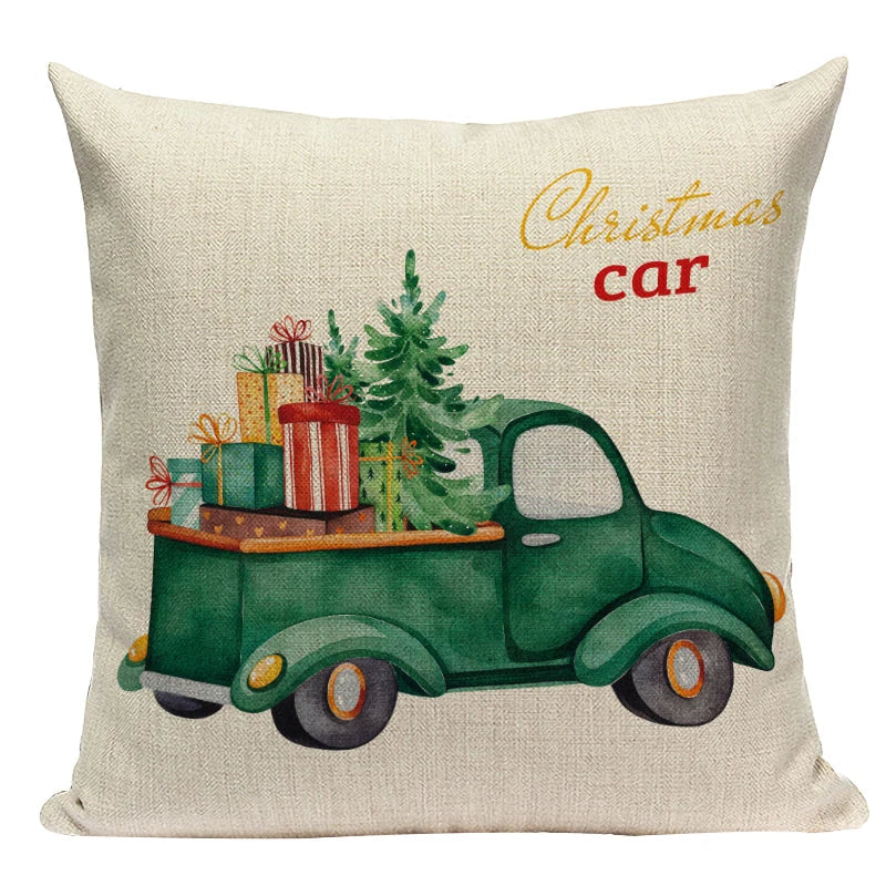Axyaa Christmas Deer Snowman Cartoon Cushion Cover - Festive Decor Pillowcase