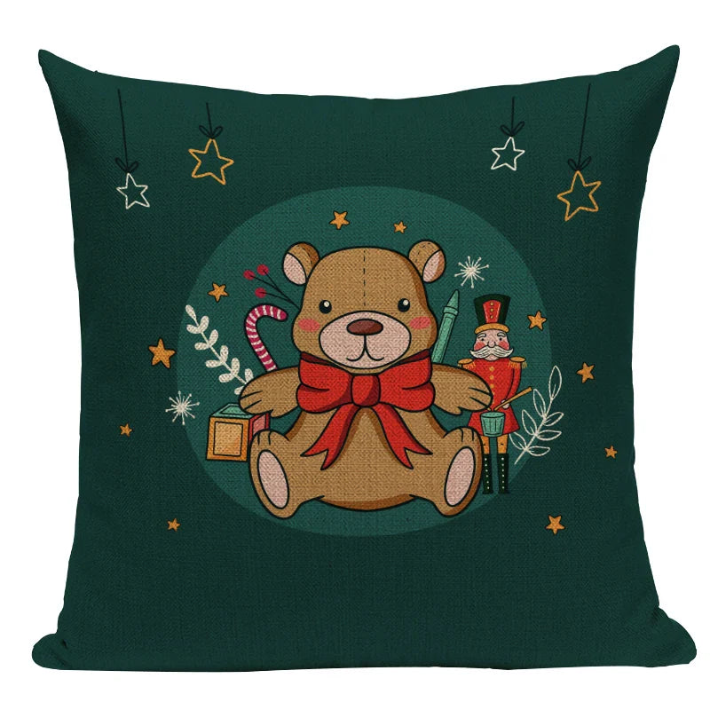 Axyaa Christmas Deer Snowman Cartoon Cushion Cover - Festive Decor Pillowcase