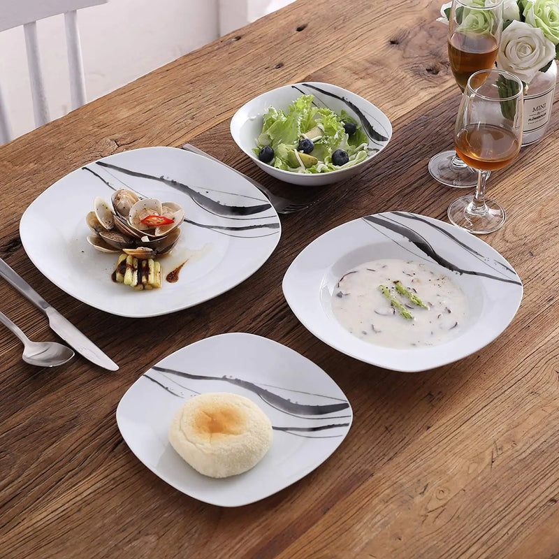 Axya Porcelain Ceramic Dinner Set with Cutlery - 24/48 Piece Tableware Collection