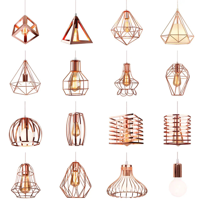 Axyaa Rose Gold Industrial Iron Pendant Light for Home Living Room