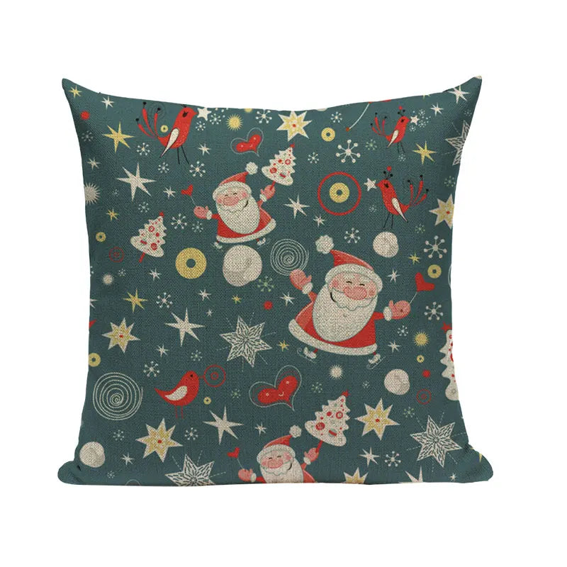 Axyaa Merry Christmas Decor Pillow Cover Set 45x45cm Linen Noel Cushion Cases