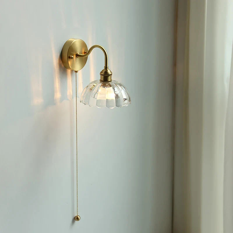 Axyaa Nordic LED Wall Lamp with Pull Chain Switch and Glass Copper Sconce
