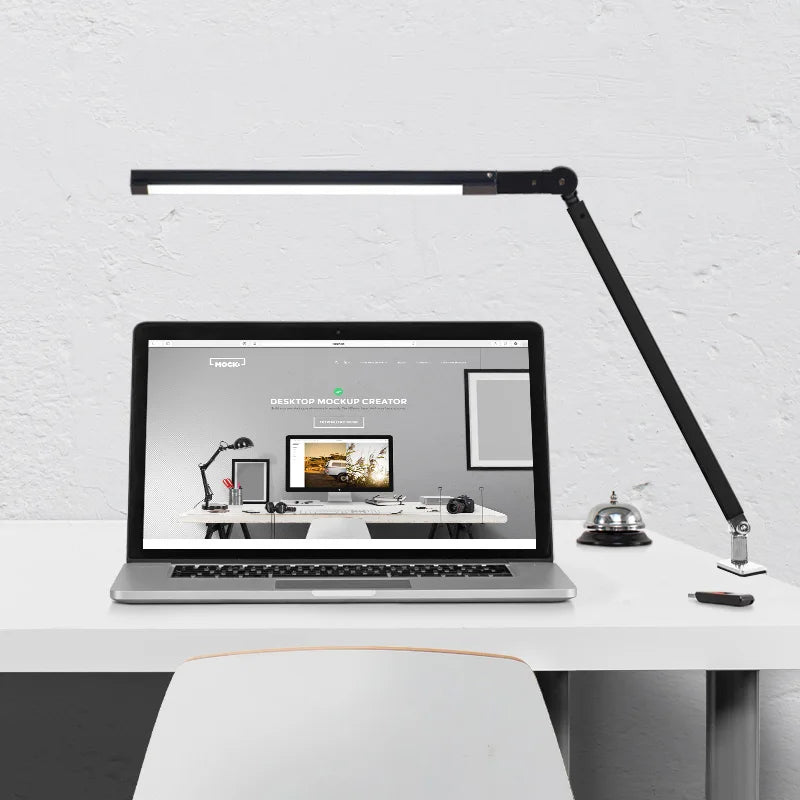 Axyaa Adjustable LED Clip Desk Lamp with Touch Dimmer and Flexible Arms