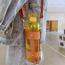 Axyaa 500ml Glass Water Bottle with Time Marker in PU Holder