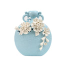 Axyaa Blue Ceramic Vase with Embossed Flowers for Home Decor