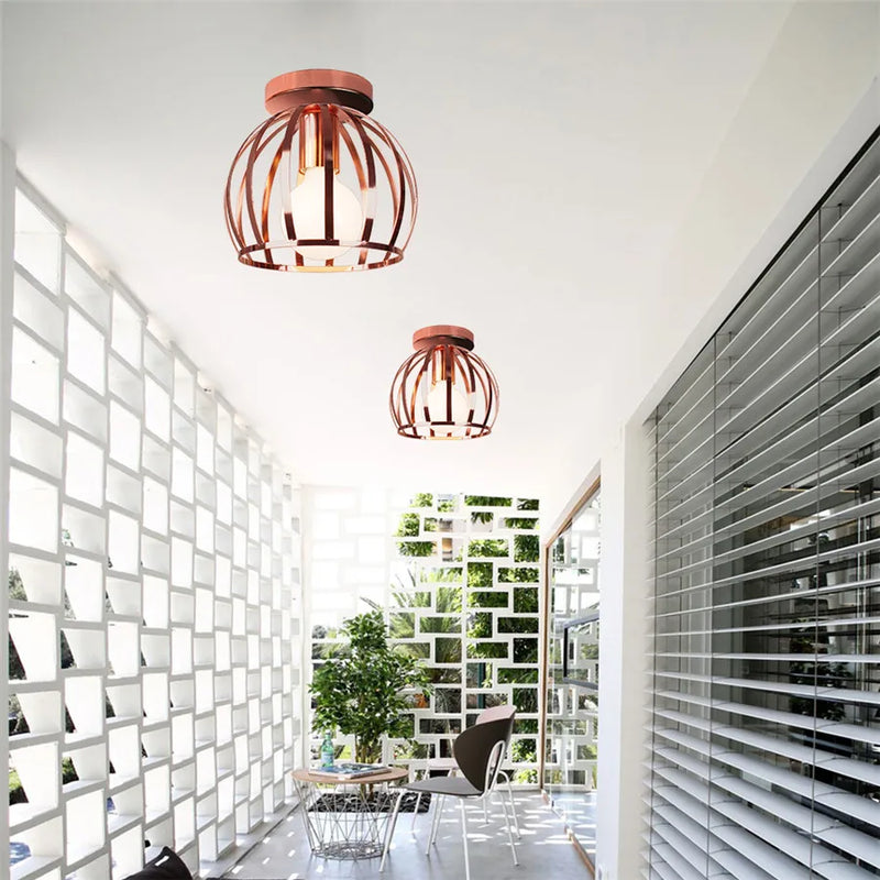 Axyaa Rose Gold Metal Cage Ceiling Lamp for Kitchen Island Bedroom