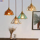 Axyaa Japanese Style Vintage Glass Copper Pendant Lights