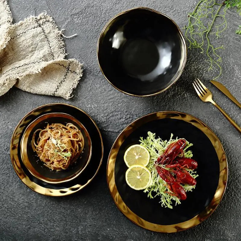 Axya Gilded Plates Matte Gold Cutlery Set Dinnerware Collection