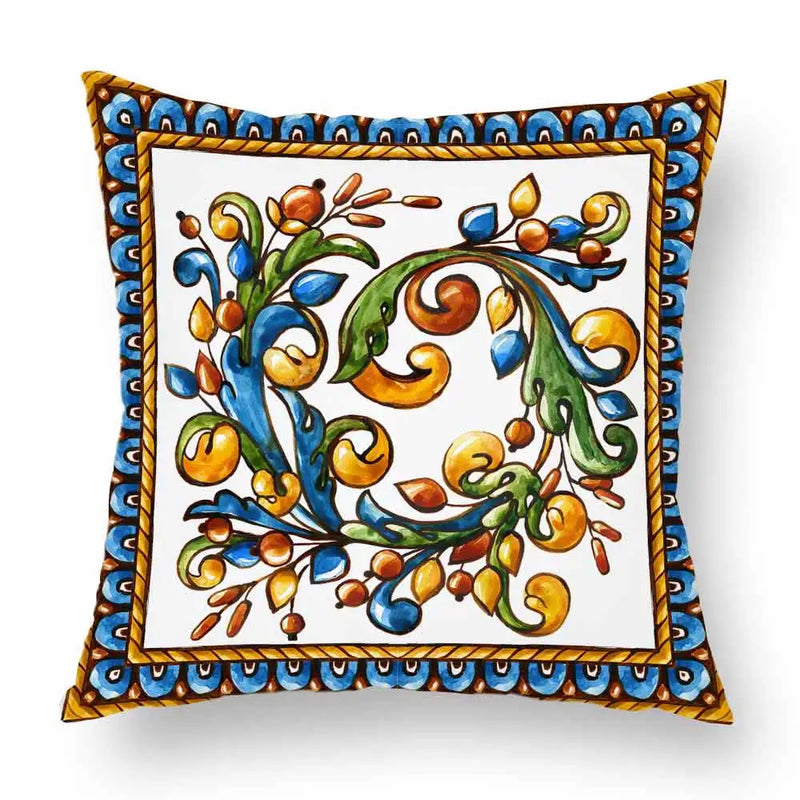 Axyaa Watercolor Geometric Flowers Polyester Cushion Cover Sofa Throw Pillow Cover