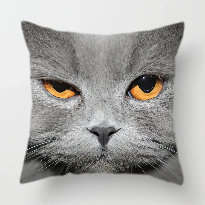 Axyaa Cat Face Print Throw Pillow Cover for Home Sofa Decor